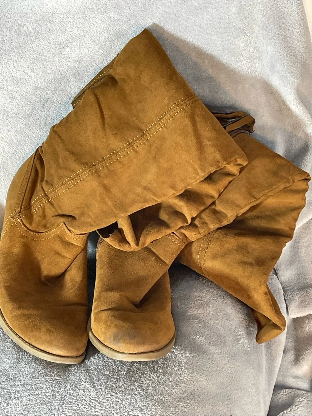 Suede Tan Over-Knee Boots - Classic Block Heel